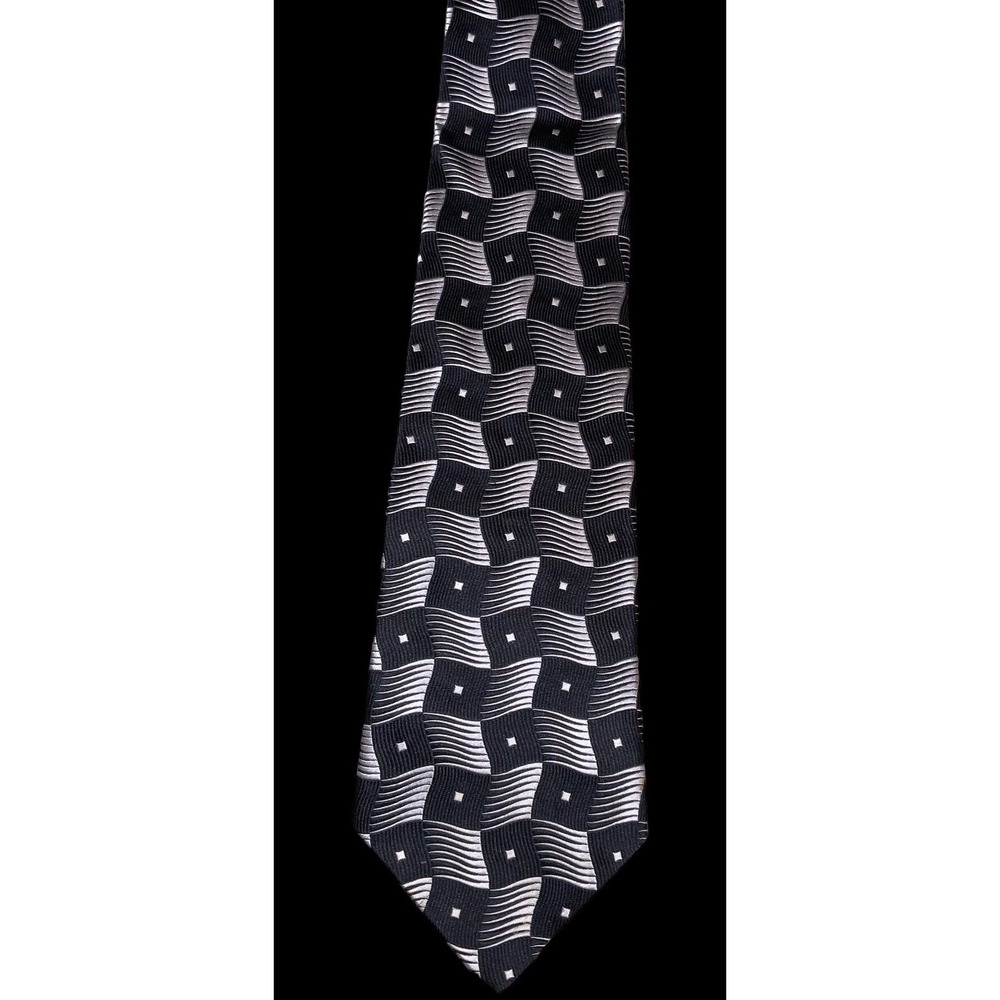Feraud 100% Imported Silk Navy & White Geometric Print Men's Neck Tie